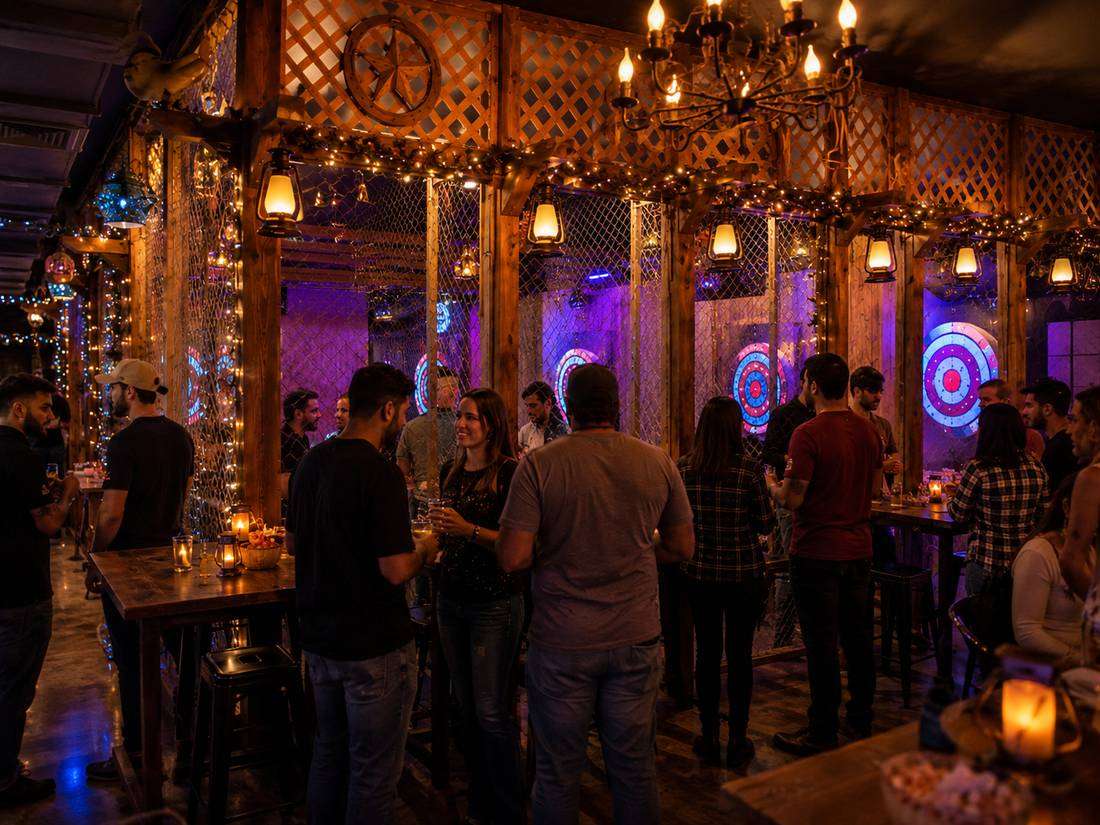 Guests enjoying a private venue rental event at Extreme Axe Throwing Hollywood