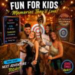 Kids and teens enjoying safe indoor axe throwing at Extreme Axe Throwing Hollywood