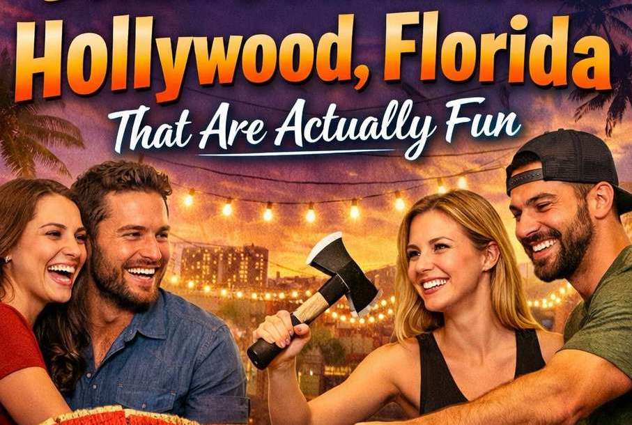 Double date couples enjoying axe throwing in Hollywood Florida at Extreme Axe Throwing